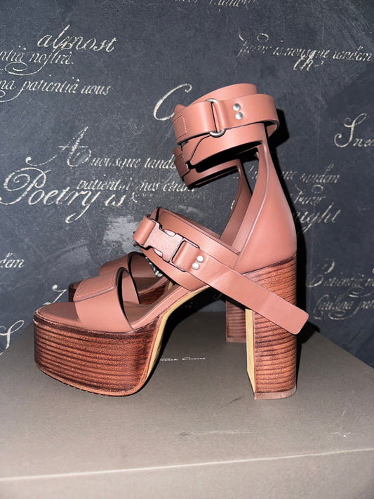 Wood Heel Platform Ankle-Strap Sandals